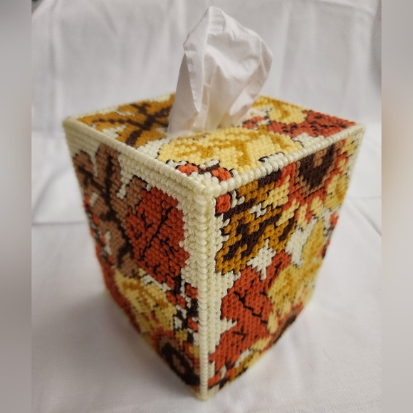 Handmade Tissue Box Cover Fall Leaf and Sunflower Design - Picture 9 of 11